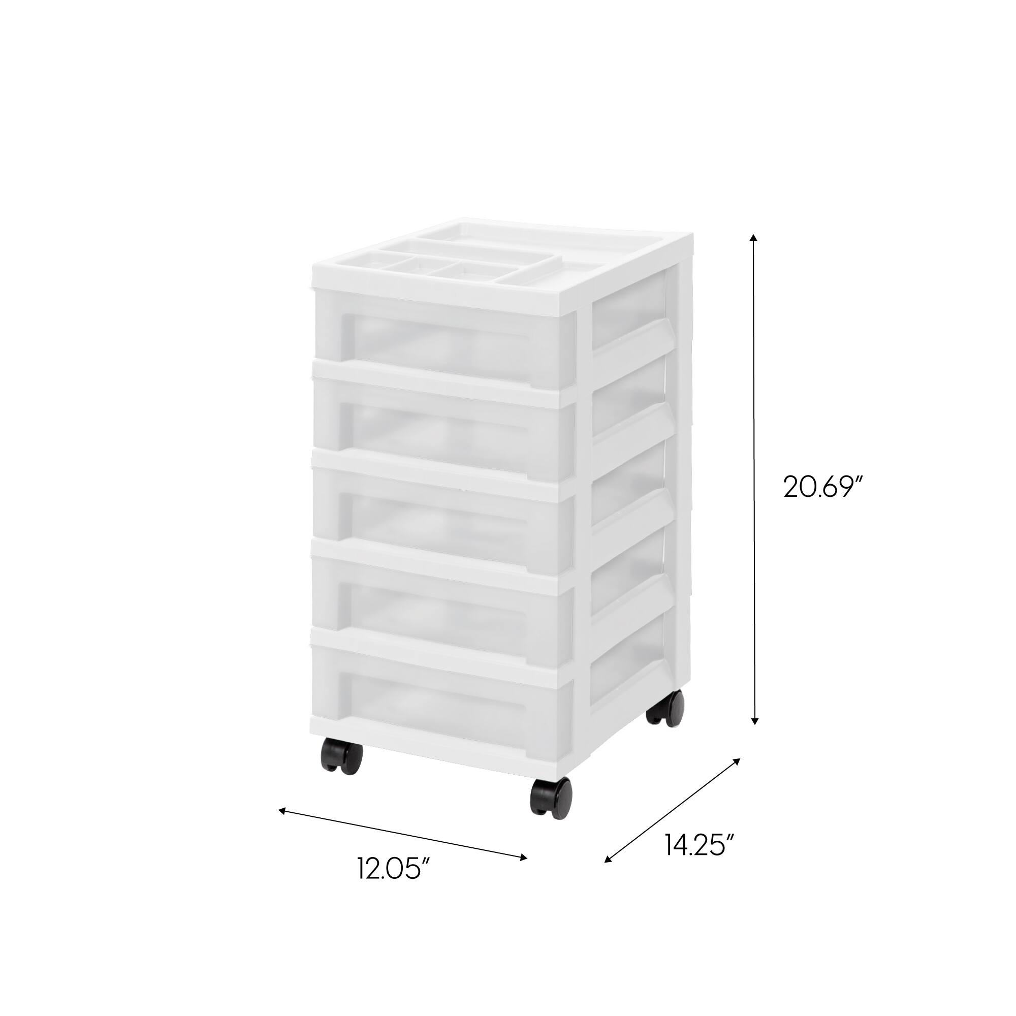 IRIS White 5-Drawer Storage Cart With Organizer Top